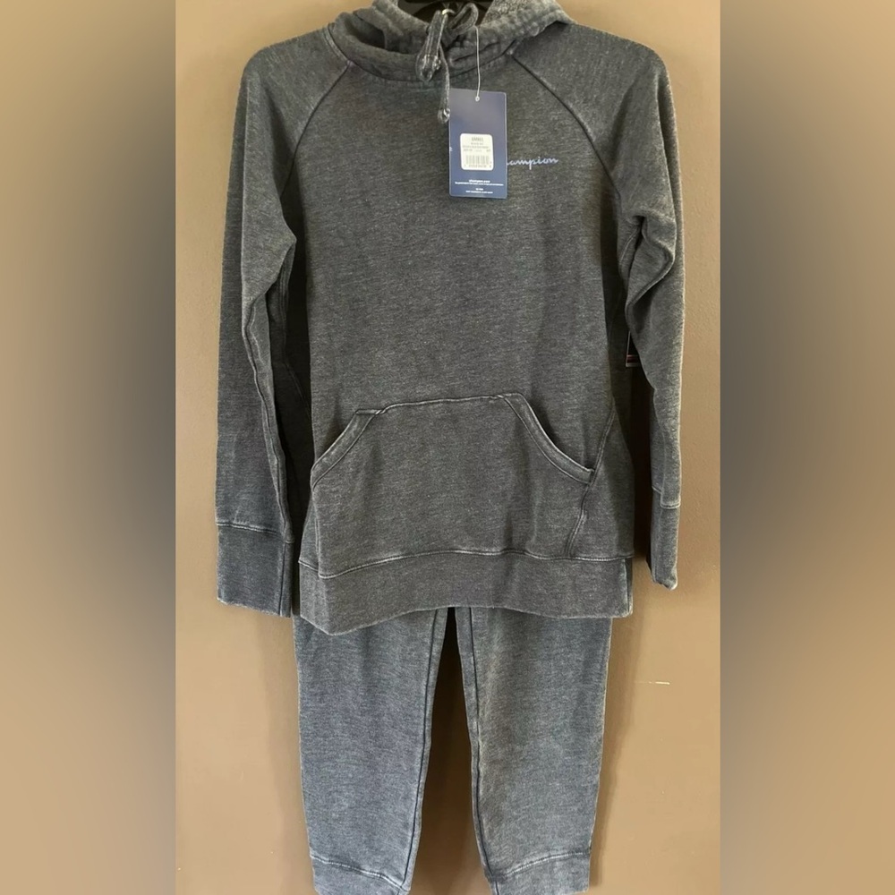 CHAMPION Women’s Pullover Hoodie & Sweatpants Set- Black Mineral Wash